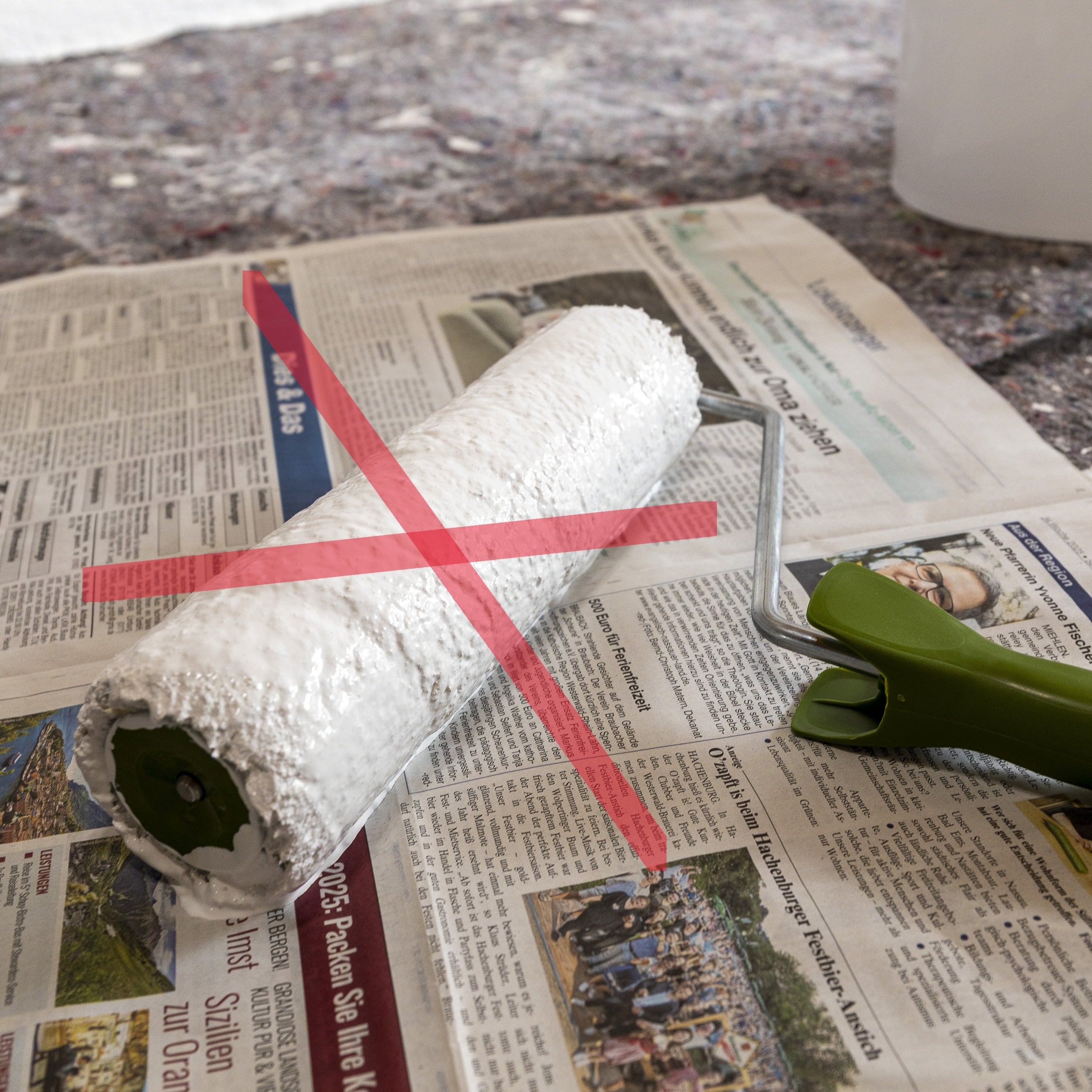 Farbrolle liegt im Schmutz